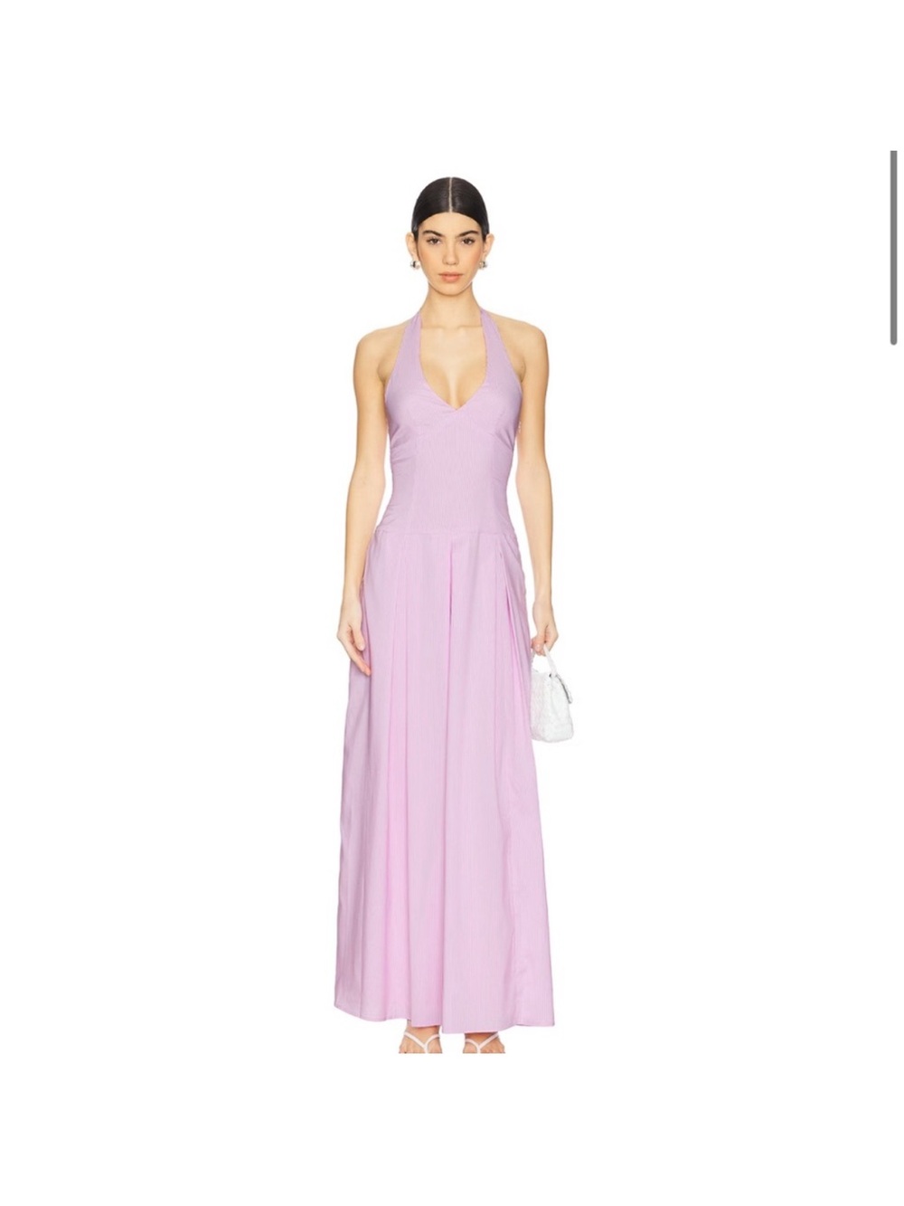 Striped Light Lavender Pink Halter Maxi Dress with Tie Back